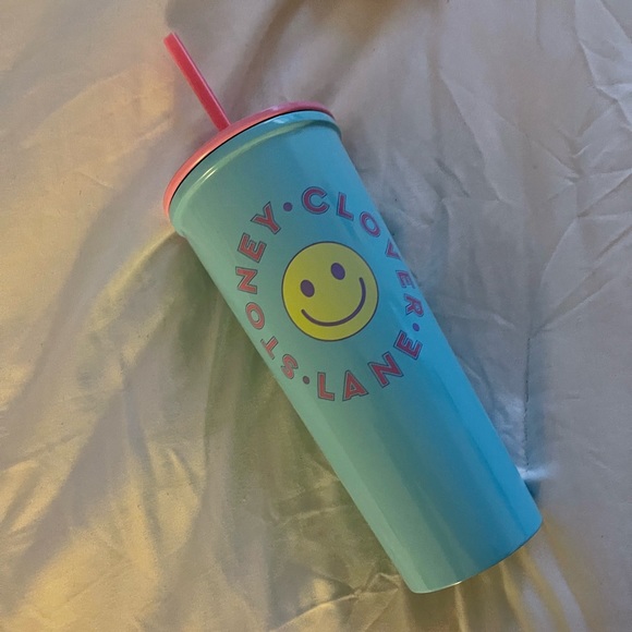 New Stoney clover lane smiley face tumbler logo cup with straw in turquoise - Picture 3 of 3